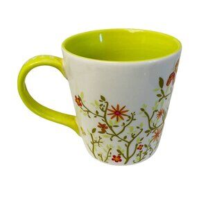 Starbucks Coffee Mug 12oz Floral Pattern‎ Lime Green Interior